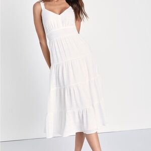 Lulus Freest Feelings White Plaid Tiered Tie-Back Midi Dress